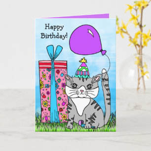 Folk Art Kattunge Grattis på födelsedagen Kort