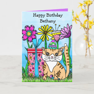 Folk Art Kattunge och Colorful Flowers Kort