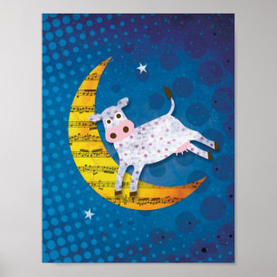 Folk Art Ko korade över månens ramsa Poster