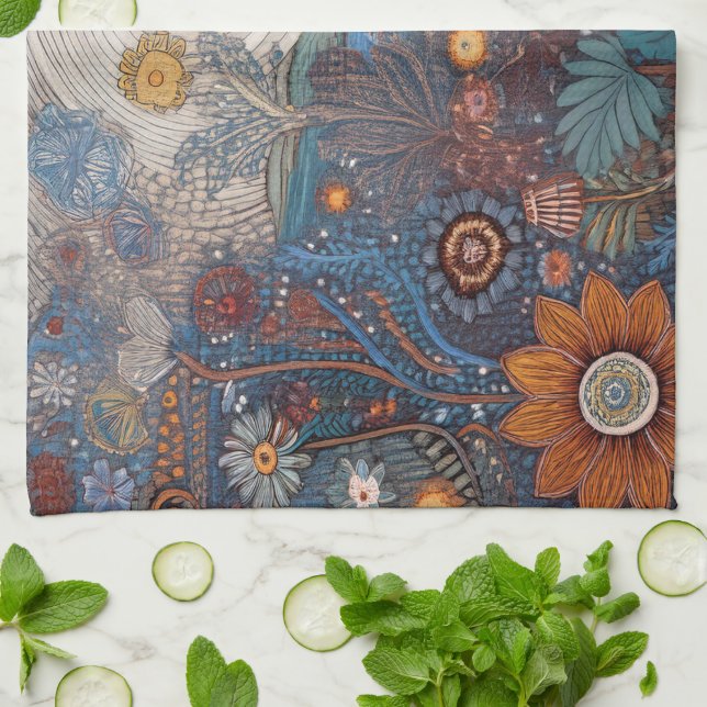 Folk Art Landcape Kitchen Towel Kökshandduk (Vikta)