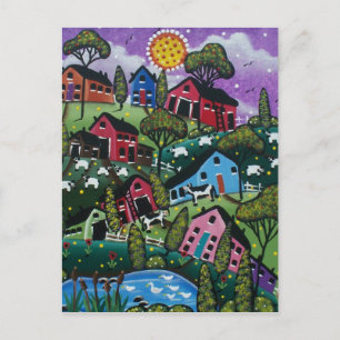 FOLK ART Lazy Day's BY LORI EVERETT-vykort Vykort