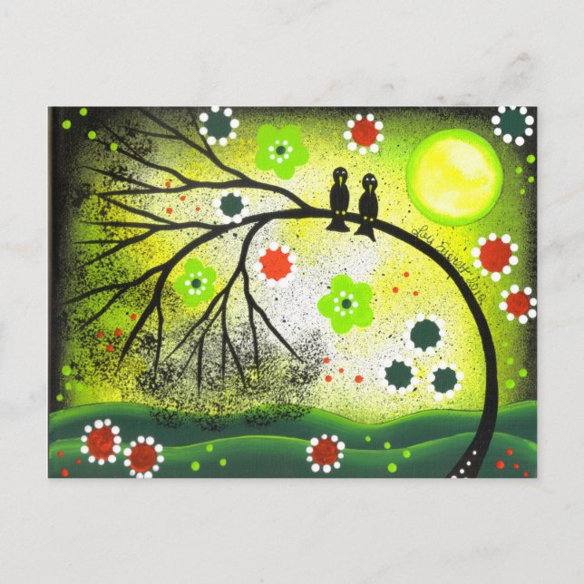 FOLK ART Love birds AV LORI EVERETT-vykort Vykort (Framsida)