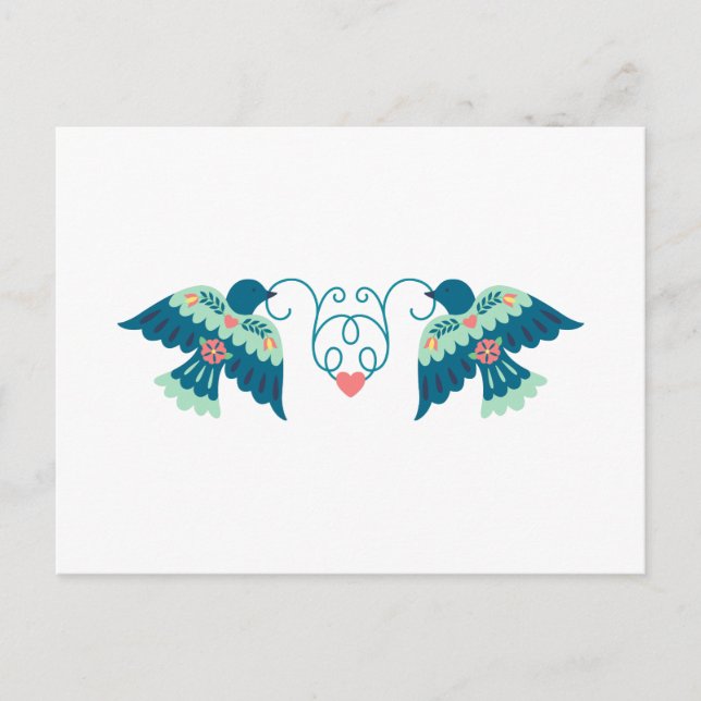 Folk Art Love birds Vykort (Framsida)
