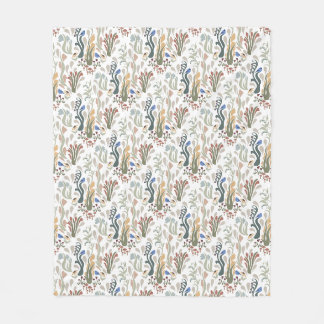 Folk Art Meadow & Blue Bird i Earth Tones Fleecefilt