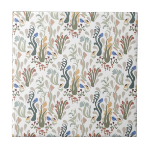 Folk Art Meadow & Blue Bird i Earth Tones Kakelplatta