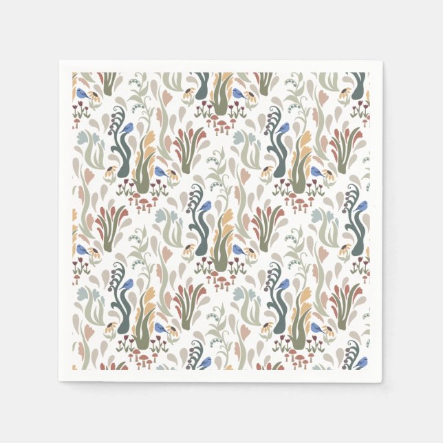 Folk Art Meadow & Blue Bird i Earth Tones Pappersservett (Framsidan)