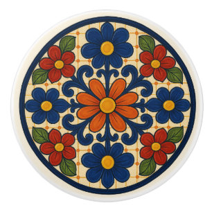 Folk Art Mexican Talavera Blommigt Ceramic Knob Knopp