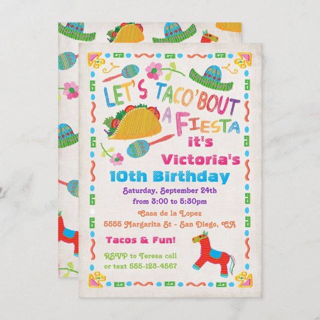 Folk Art Mexikanska Fiesta Födelsedagsfest inbjuda Inbjudningar (Fram/baksida)