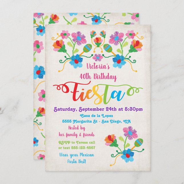 Folk Art Mexikanska Fiesta Födelsedagsfest inbjuda Inbjudningar (Fram/baksida)