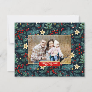 Folk Art Mistletoe Holly Berries Julfoto Julkort