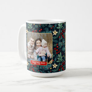 Folk Art Mistletoe Holly Berries Julfoto Kaffemugg