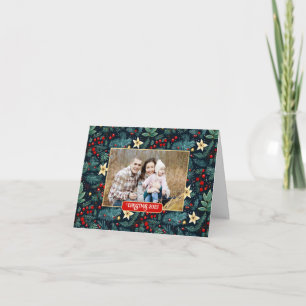 Folk Art Mistletoe Holly Berries Julfoto Kort