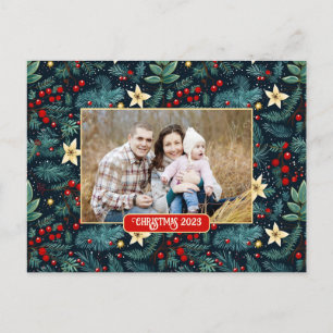 Folk Art Mistletoe Holly Berries Julfoto Vykort