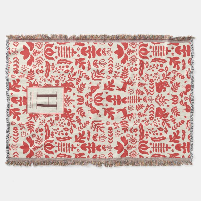 Folk Art Monogram Helgdag Blanket Filt (Framsidan)
