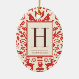 Folk Art Monogram & Photo Helgdag Ornament