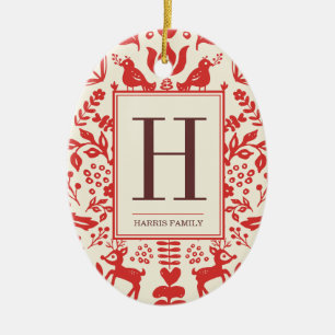 Folk Art Monogram & Photo Helgdag Ornament