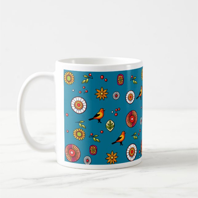 Folk art mönster med fåglar och blommor kaffemugg (Vänster)