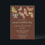 Folk Art Moths, Butterflies Anpassningsbar Födelse Inbjudningar<br><div class="desc">Kasta perfekten party med dessa inbjudningar. De är perfekter för födelsedagsfester eller andra speciella tillfällen. Hela texten på inbjudan är redo för anpassningsbarnas beröring. Inbjudningarna har söt folkkonst stil illustrationer av månader i jordens nyanser av rosa, grönt, brun, gult och blått mot en rik brun bakgrund med texten i en...</div>