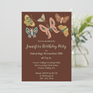 Folk Art Moths, Butterflies Anpassningsbar Födelse Inbjudningar