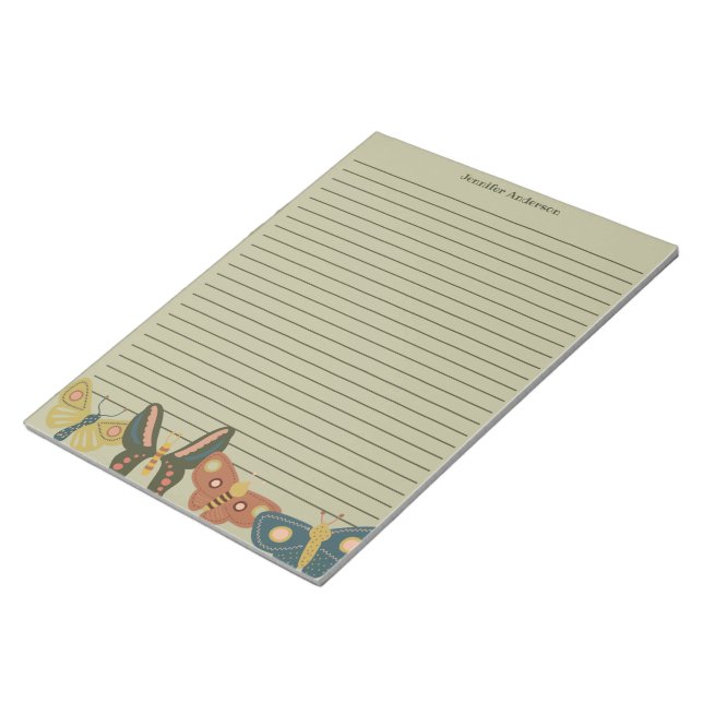 Folk Art Moths, Butterflies Led Sage Grönt Anteckningsblock (Vinklad)