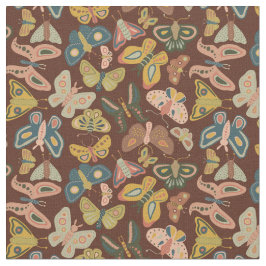 Folk Art Moths Butterflies Rosa Blue Brown Tyg