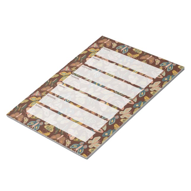 Folk Art Moths, Butterflies Weekly Planner Anteckningsblock (Vinklad)
