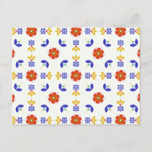 Folk Art Neon Flower Geometric Mönster Helg Vykort