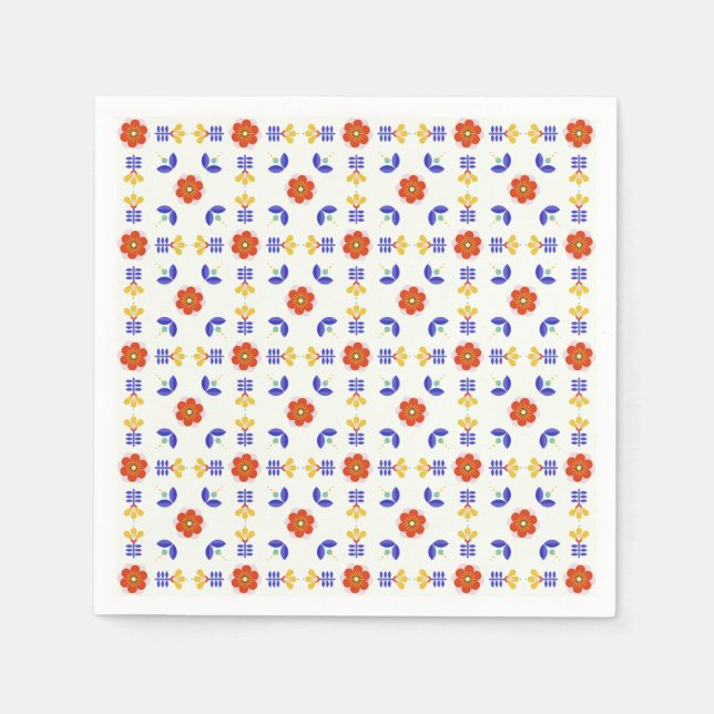 Folk Art Neon Flower Geometric Mönster Pappersservett (Framsidan)