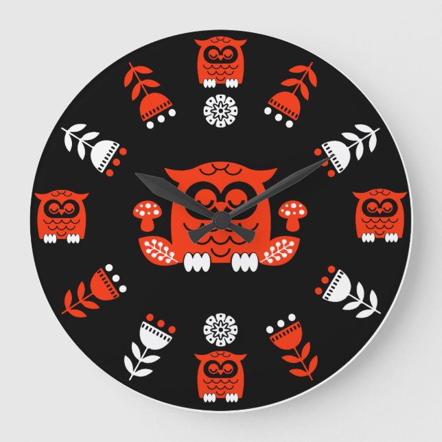 Folk Art Nordic Uggla Stor Klocka (Framsida)