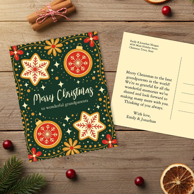 Folk Art Ornaments för morföräldrar jul Helg Vykort (Skapare uppladdad)