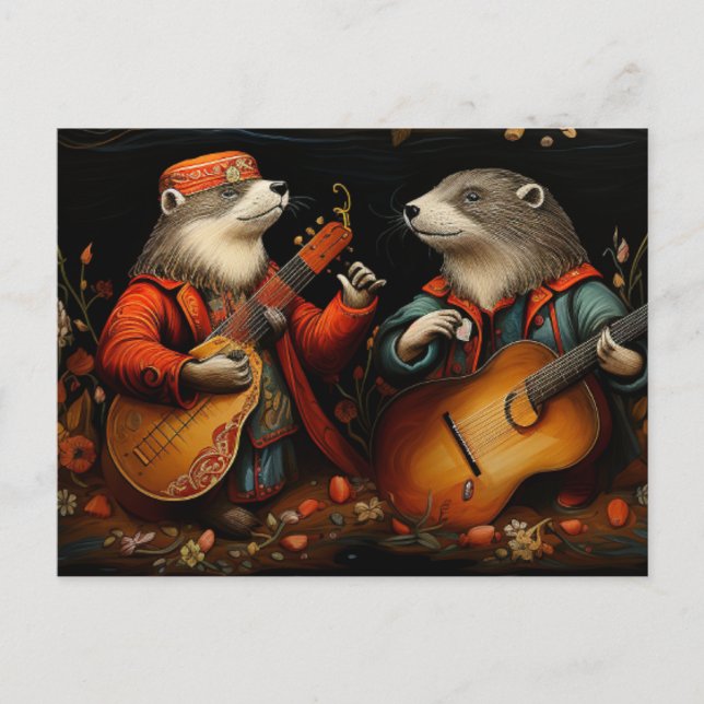Folk Art Otter Duet Band Vykort (Framsida)