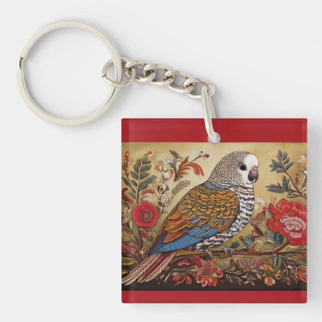 Folk Art parakeet med Flowers (Framsidan)