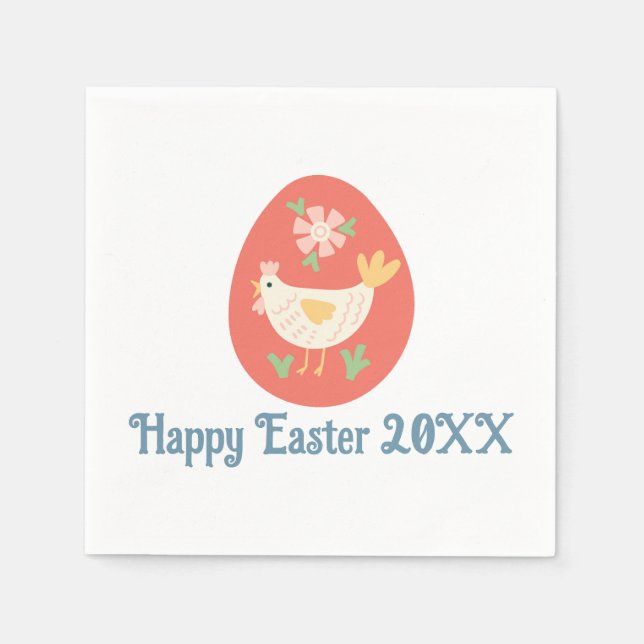 Folk Art Påskägg Chicken Pappersservett (Framsidan)