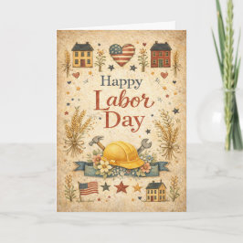 Folk Art Patriotic Happy Labor Day Kort