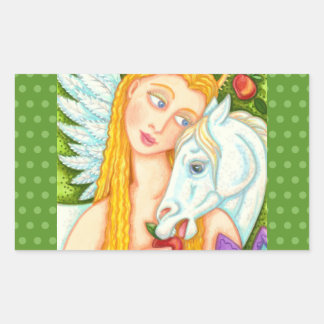 FOLK ART PEGASUS OCH KVÄLL I GARDEN EDEN, HORSE REKTANGULÄRT KLISTERMÄRKE