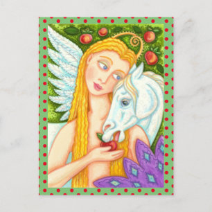 FOLK ART PEGASUS OCH KVÄLL I GARDEN EDEN, HORSE VYKORT