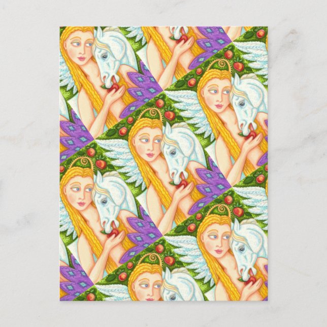 FOLK ART PEGASUS OCH KVÄLL I GARDEN EDEN, HORSE VYKORT (Framsida)