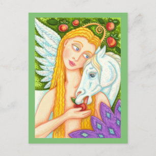 FOLK ART PEGASUS OCH KVÄLL I GARDEN EDEN, HORSE VYKORT