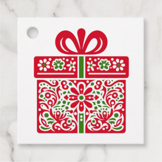 Folk Art Present - röd Gåvor Etiketter