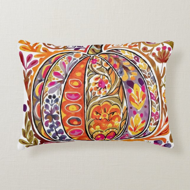 Folk Art Pumpkin Dekorativ kudde Rustic Fall Flowe (Framsidan)