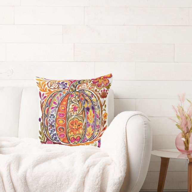 Folk Art Pumpkin Dekorativ kudde Rustic Fall Flowe (Soffa)