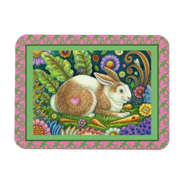 FOLK ART RABBIT & BLUEBIRD IN SECRET GARDEN MAGNET (Horisontell)