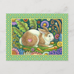 FOLK ART RABBIT & BLUEBIRD IN SECRET GARDEN VYKORT