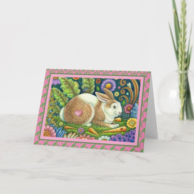 FOLK ART RABBIT, BLUEBIRD, SECRET GARDEN Blank Kort (Framsida)