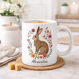 Folk Art Rabbit Monogram Kaffemugg