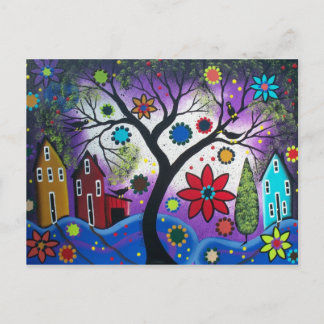 FOLK ART Rainbow Twilight BY LORI EVERETT vycard Vykort