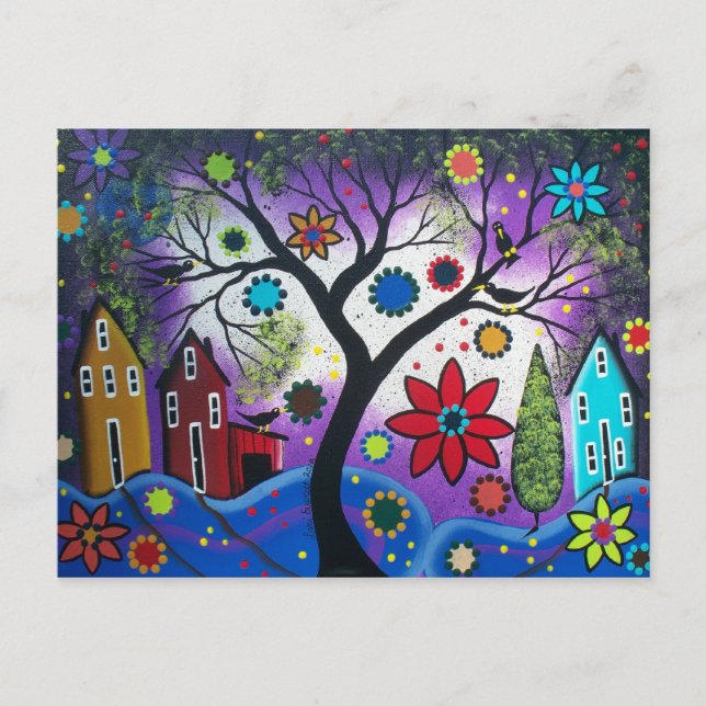 FOLK ART Rainbow Twilight BY LORI EVERETT vycard Vykort (Framsida)