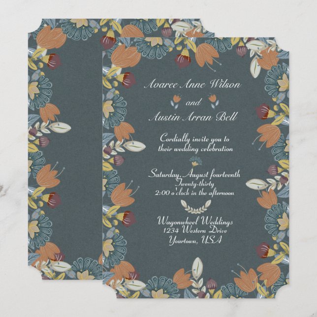 Folk Art Ram i Blue Brown Tan Inbjudningar (Fram/baksida)