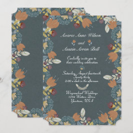 Folk Art Ram i Blue Brown Tan Inbjudningar