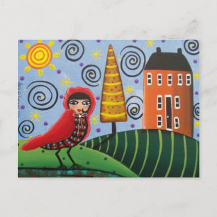 FOLK ART Red Bird by LORI EVERETT vycard Vykort